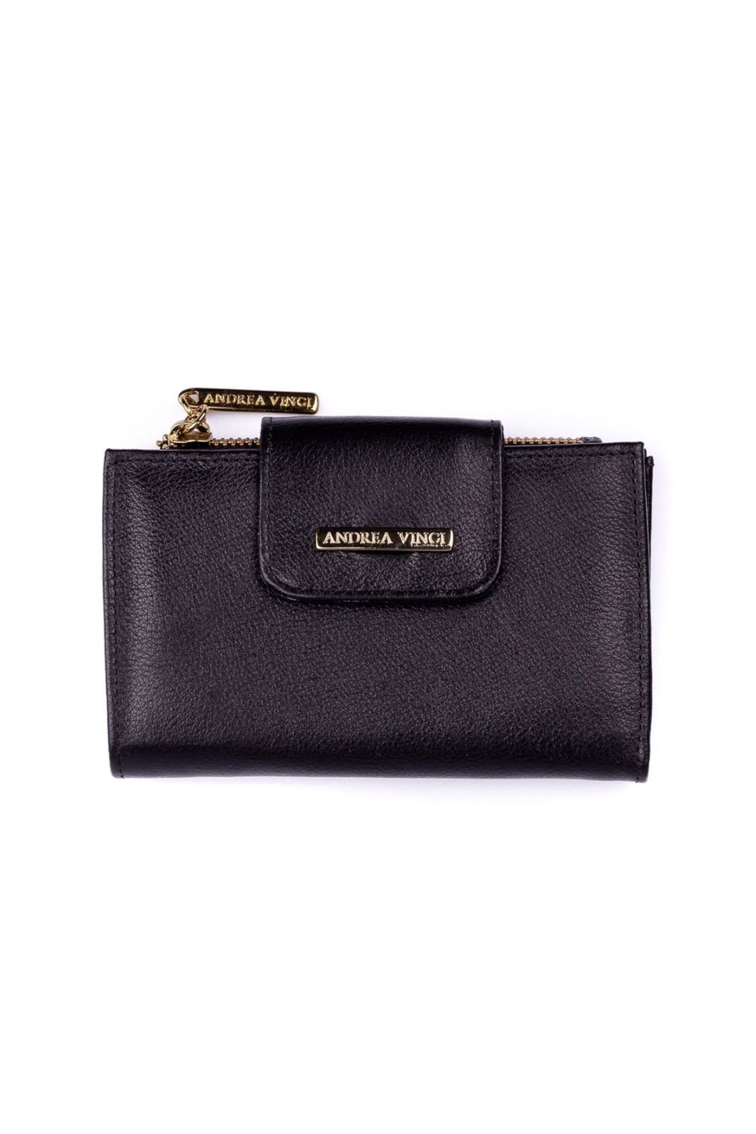 Carteira feminina de couro liso Lanna 10×15,5cm – Preto