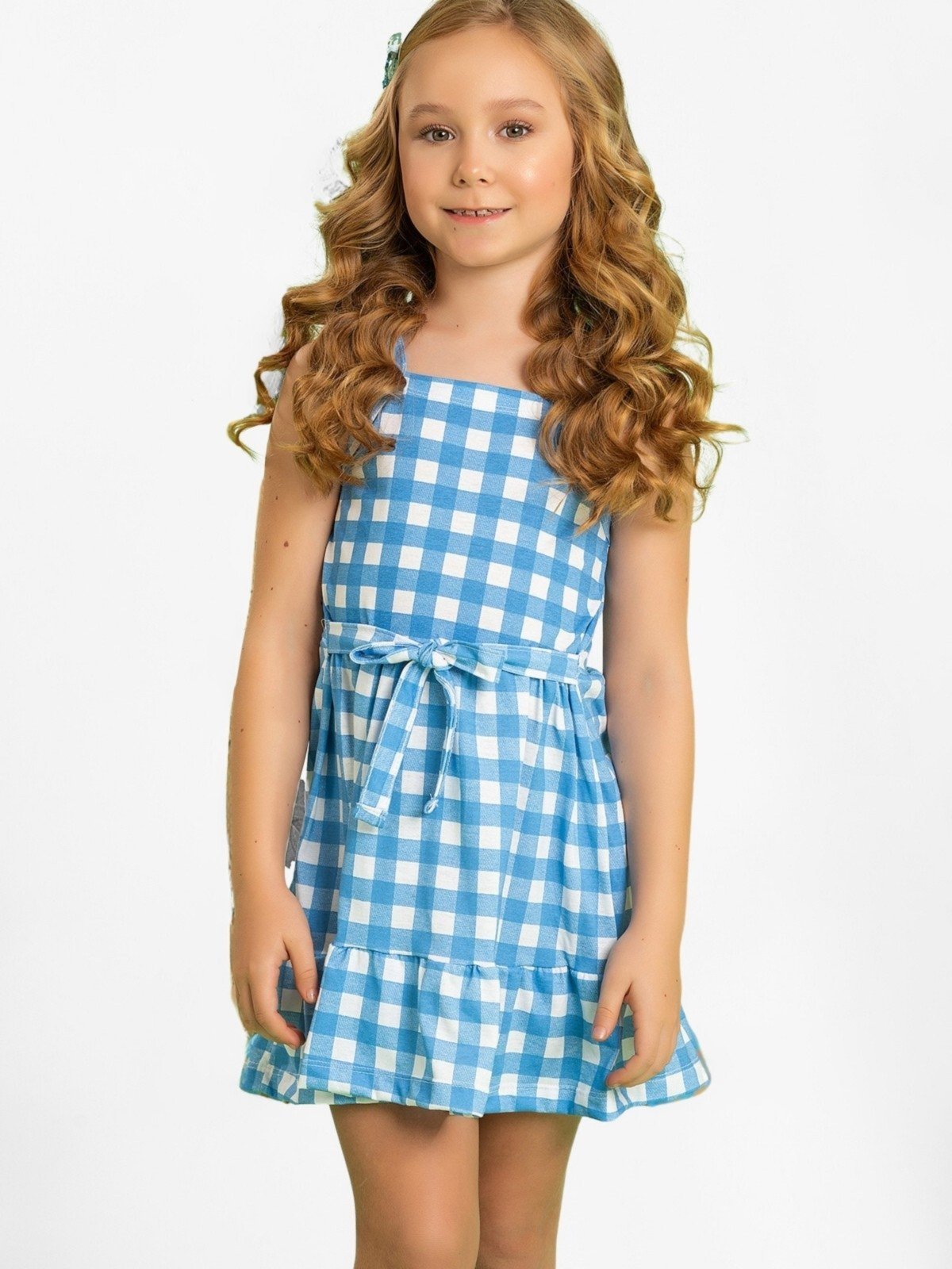 Infantil – Vestido Platinum Xadrez Amarração Azul Claro