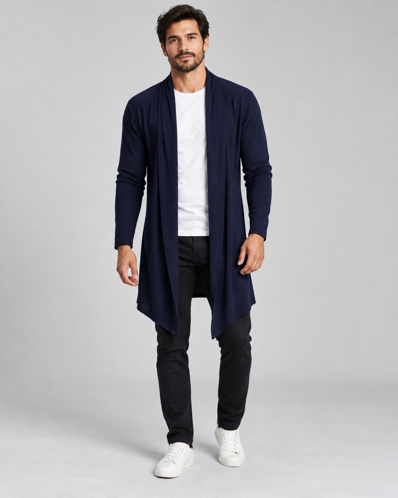 Cardigan Masculino Sem Bolso Manga Longa Slim Confortável - Azul Marinho