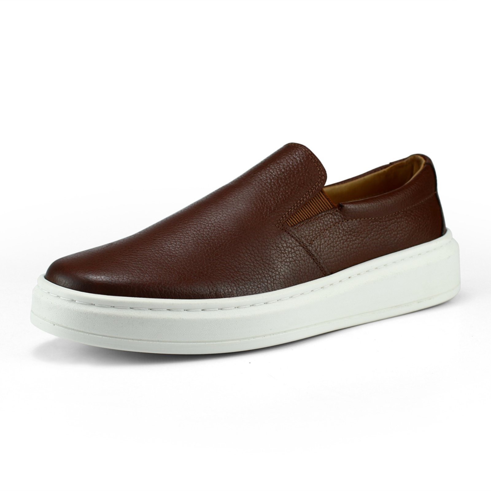 Loafer Masculino em Couro Forrado em Couro Com Palmilha em Couro Conforto Cafe