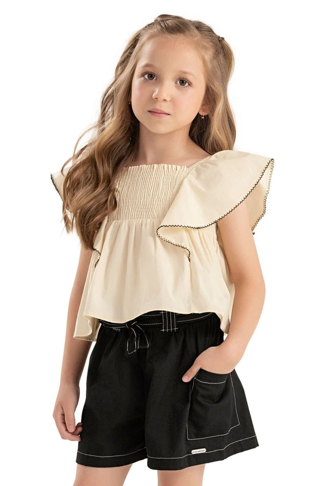 Infantil - Conjunto Menina Mangas Com Babado Colorittá Amarelo