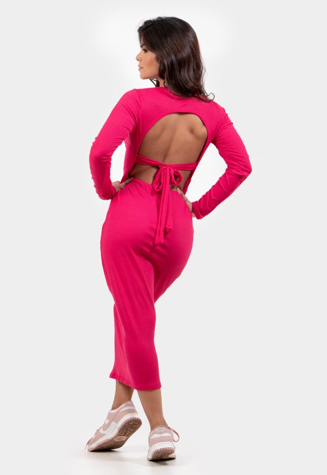 Vestido Midi Rioutlet Decote Laço nas Costas Rosa Pink
