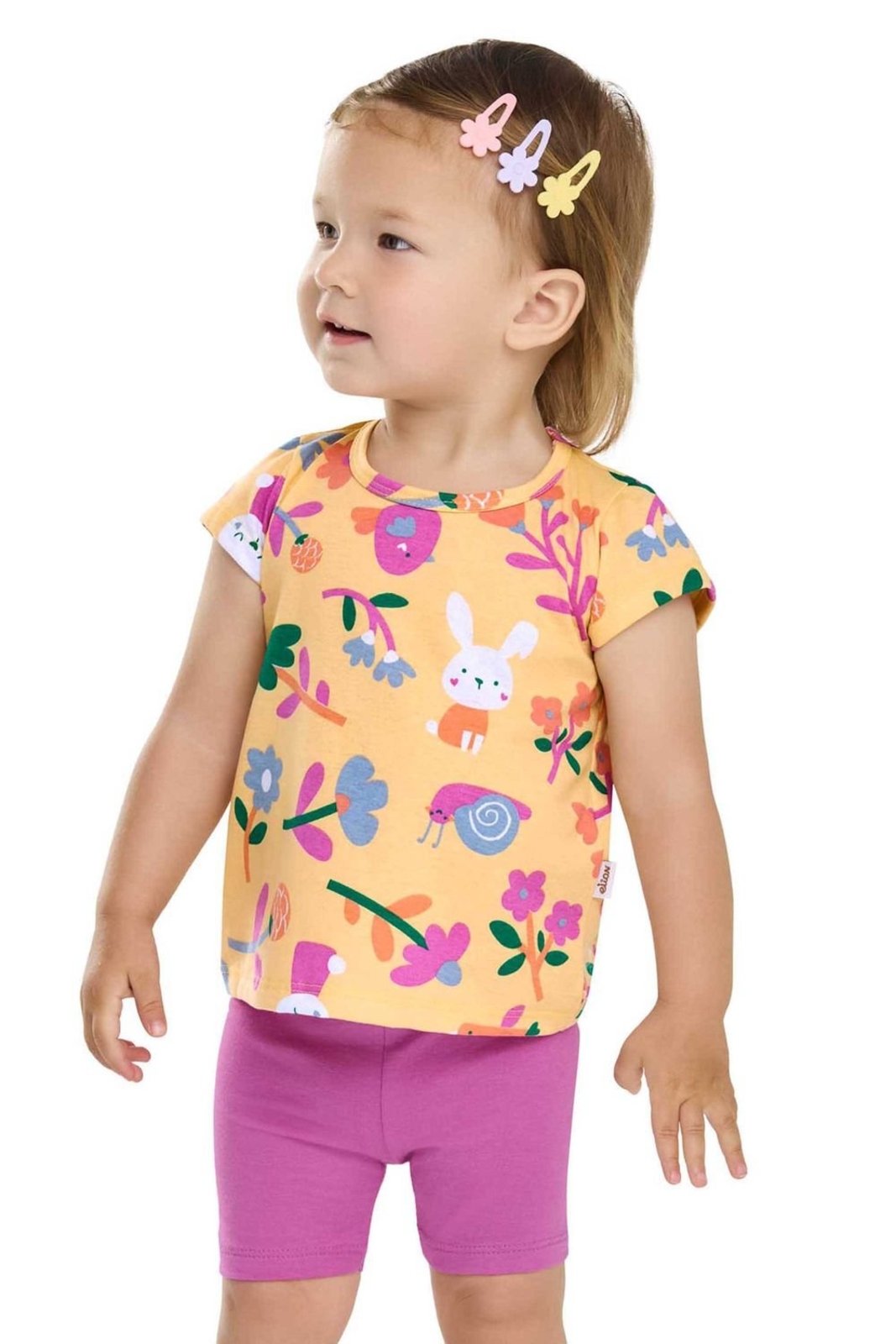 Infantil - Conjunto Menina Meia Malha Bichinhos Elian Amarelo