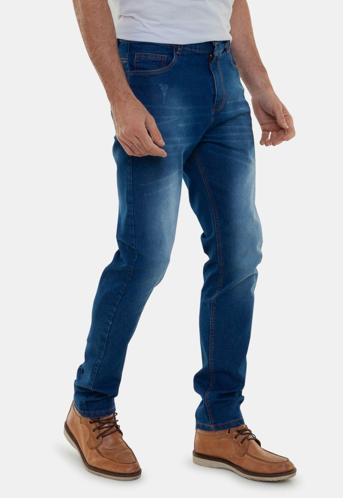 Calça Jeans Masculina Versatti Reta Slim Lavagem Azul Escuro Los Angeles