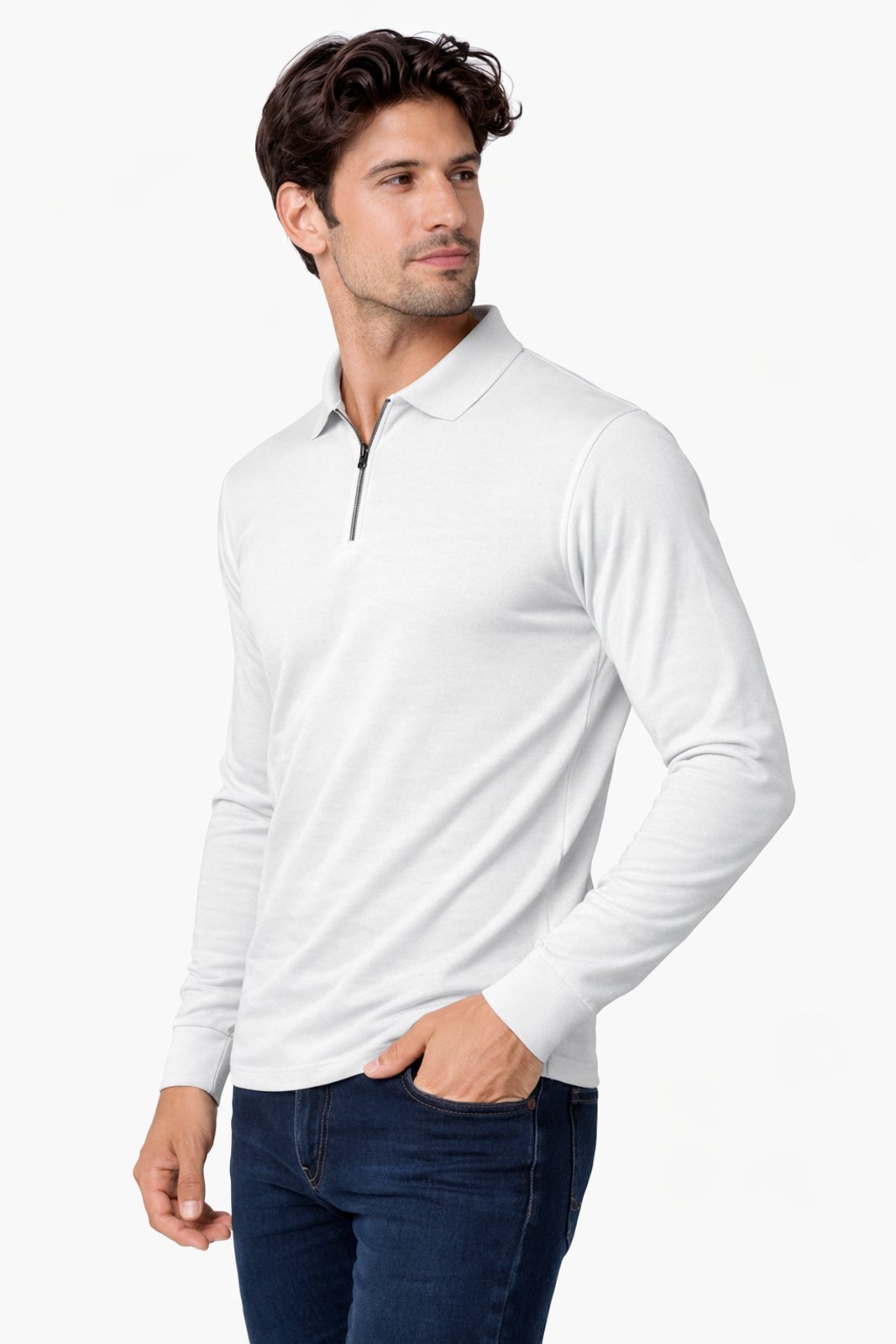 Camisa Manga Longa D Bell Outlet Fashion ZIper Branco
