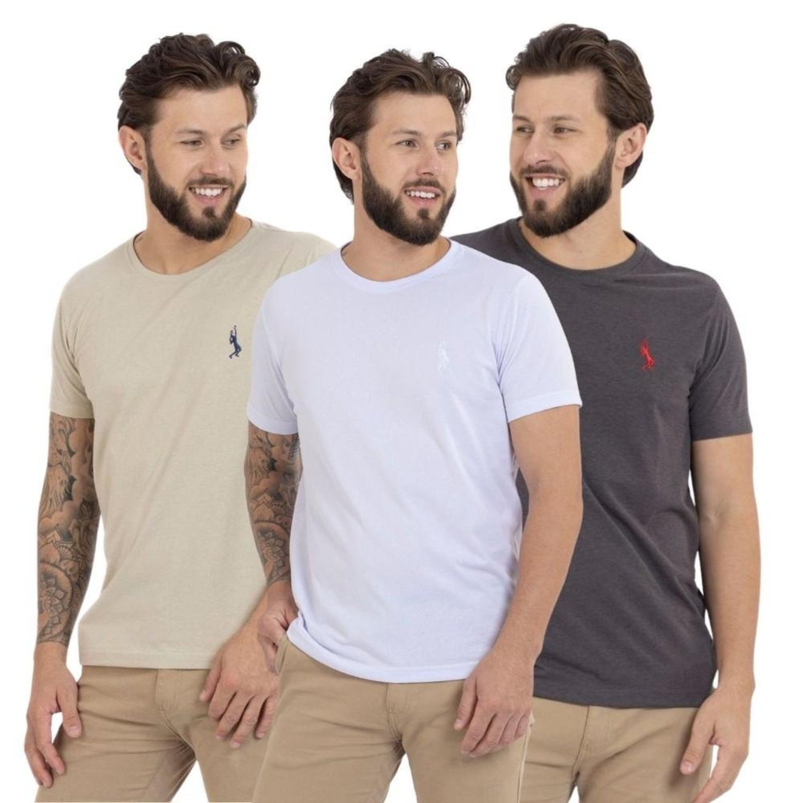 Kit 3 Camiseta Básica Casual Masculina Confortável em Malha Leve