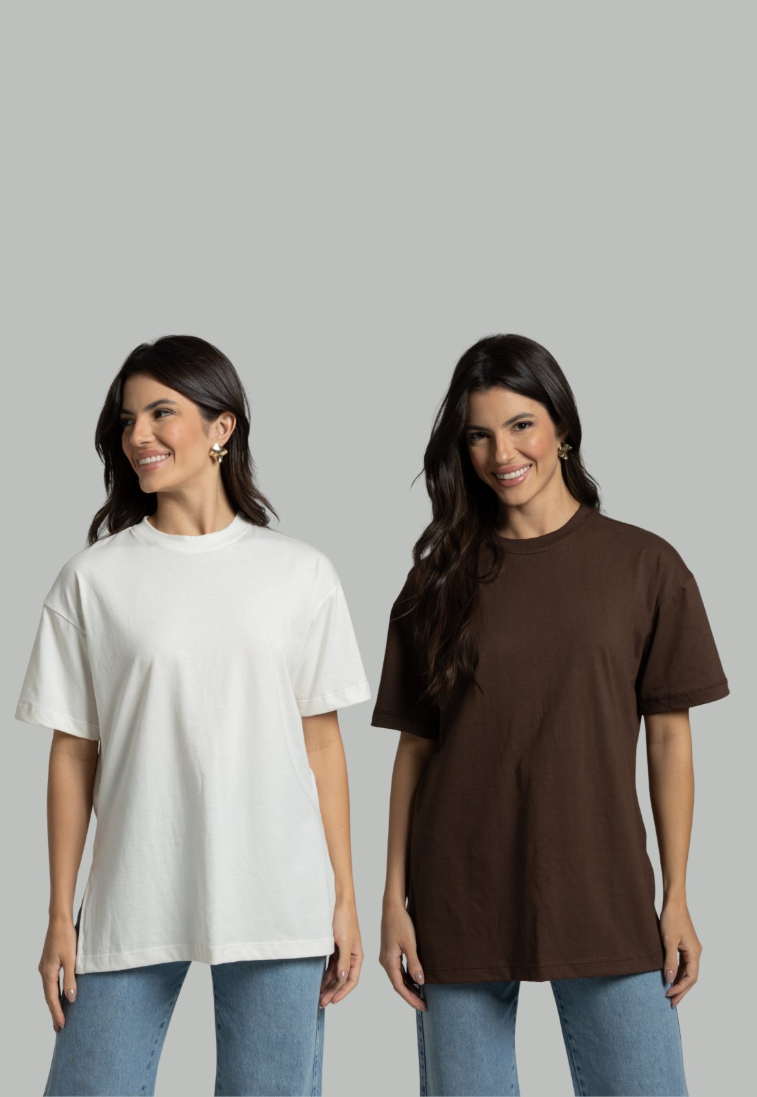 Kit com 2 T-Shirt Feminina Tapabumbum Maria Milão Off e Marrom