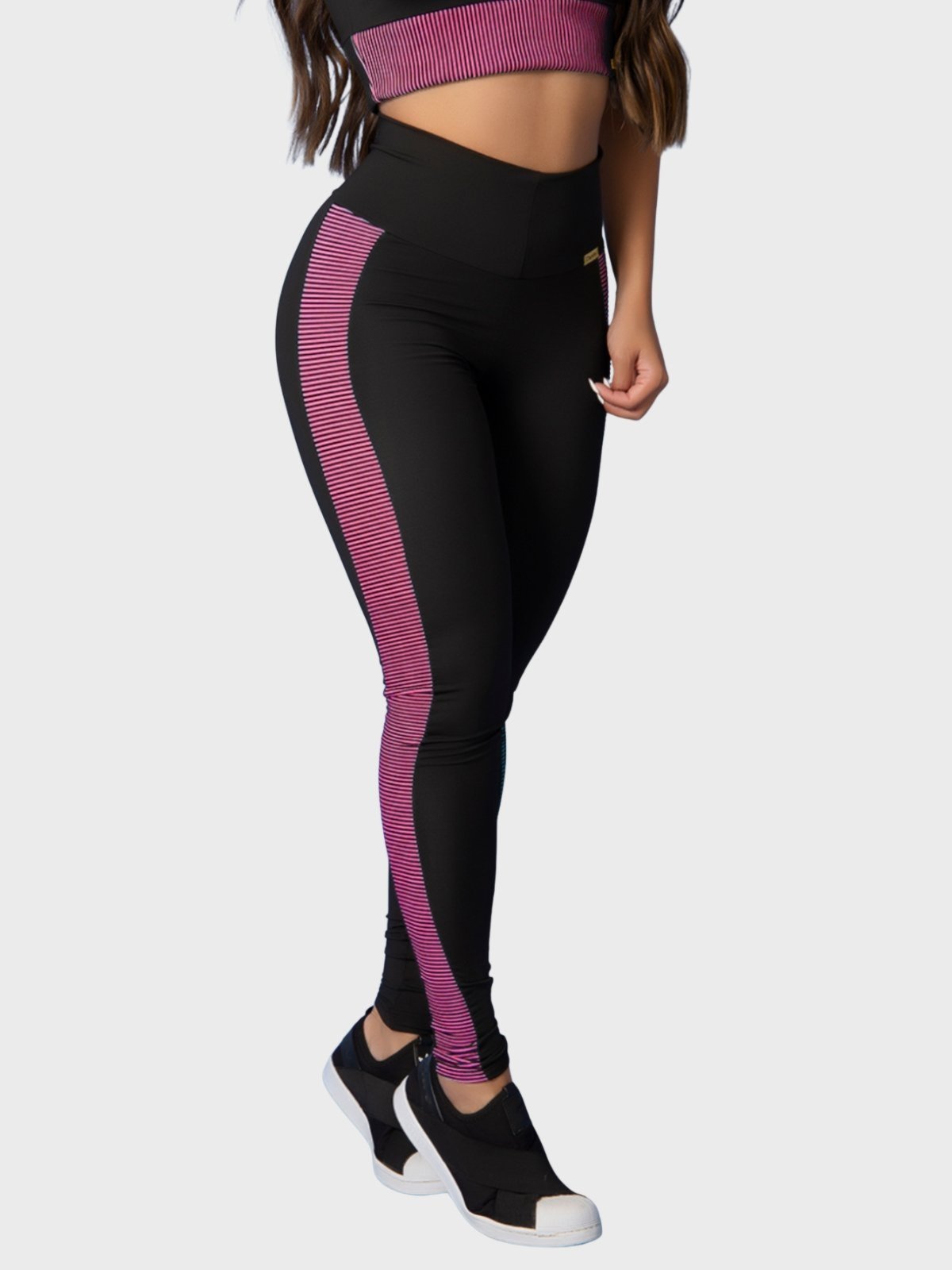 Calça Legging Fitness Tarelles Cintura Alta 3D Preto e Rosa