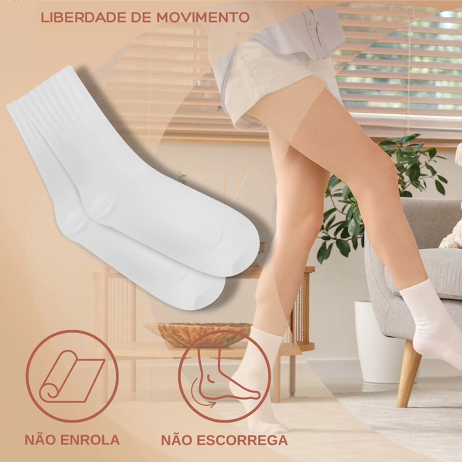Kit 3 Pares Meia Cano Alto Respirável Fitness Feminina Branco