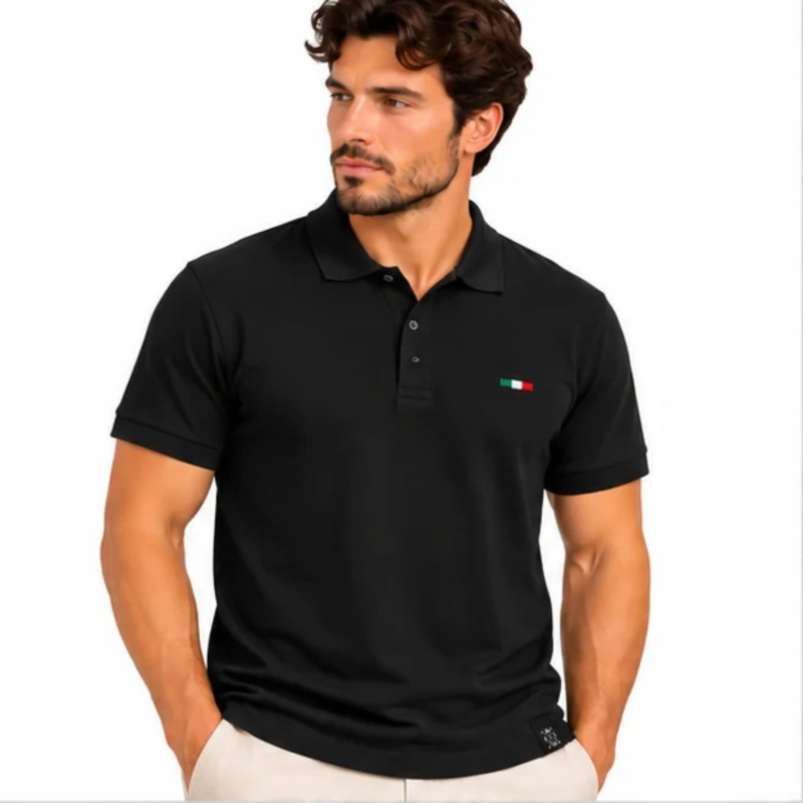 Camisa Polo Masculina FMF Bordado Itália Casual Premium Preto