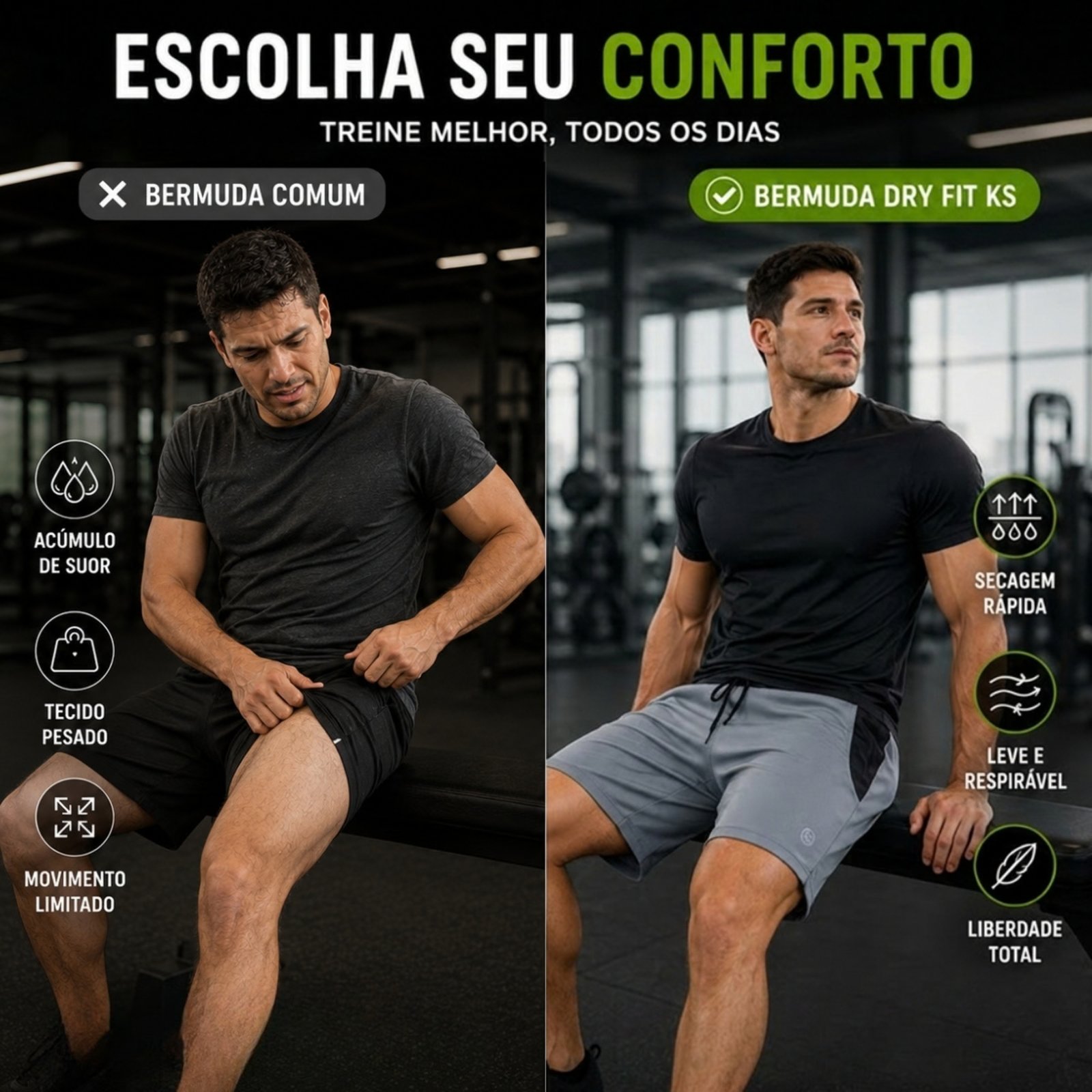 Bermuda Dry Fit Masculina KS Esporte Short Treino Academia Cross Praia