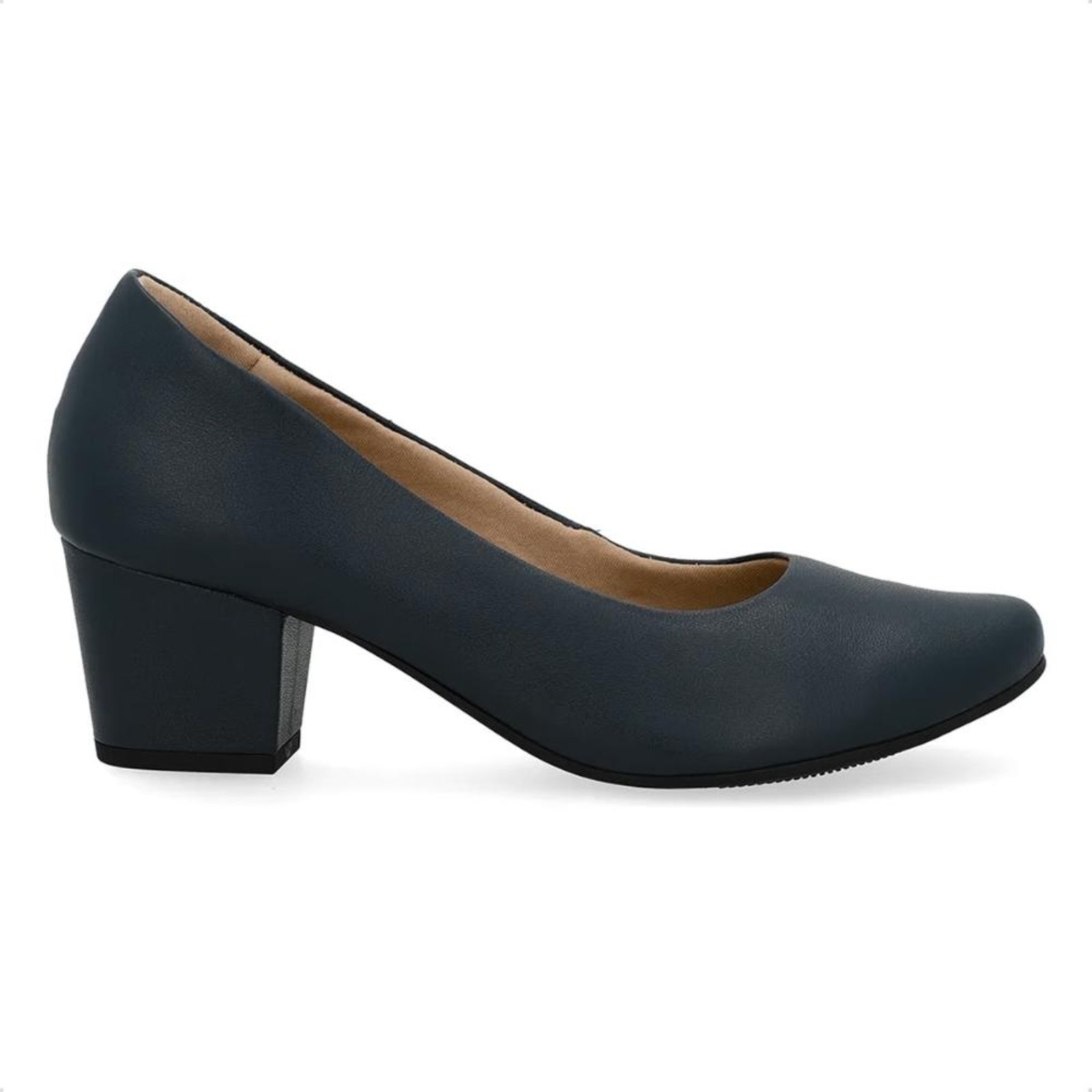 Scarpin Usaflex Feminino Couro Salto Bloco Casual UD05001 Azul Marinho