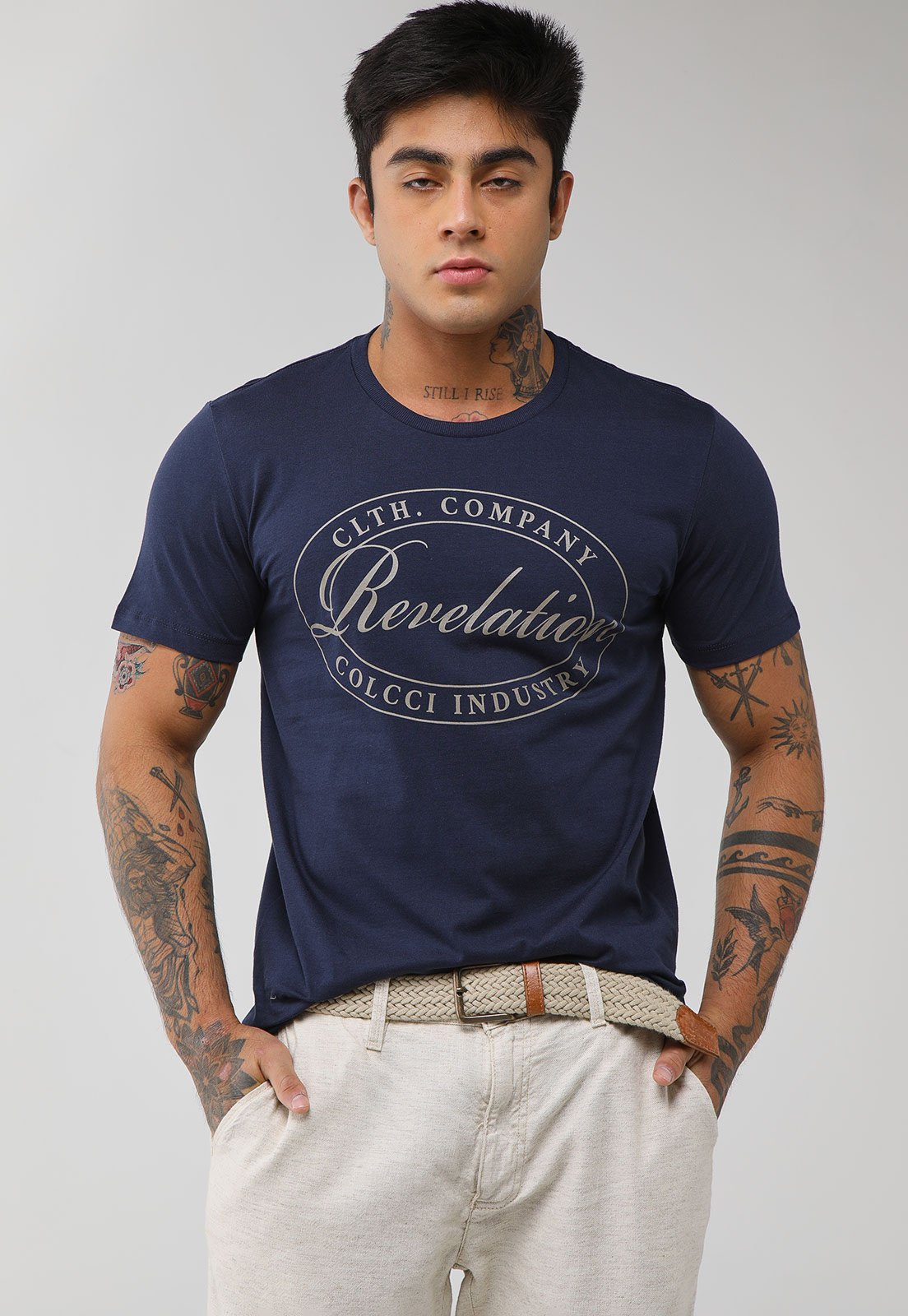 Camiseta Masculina Colcci Estampa Frontal Azul Marinho