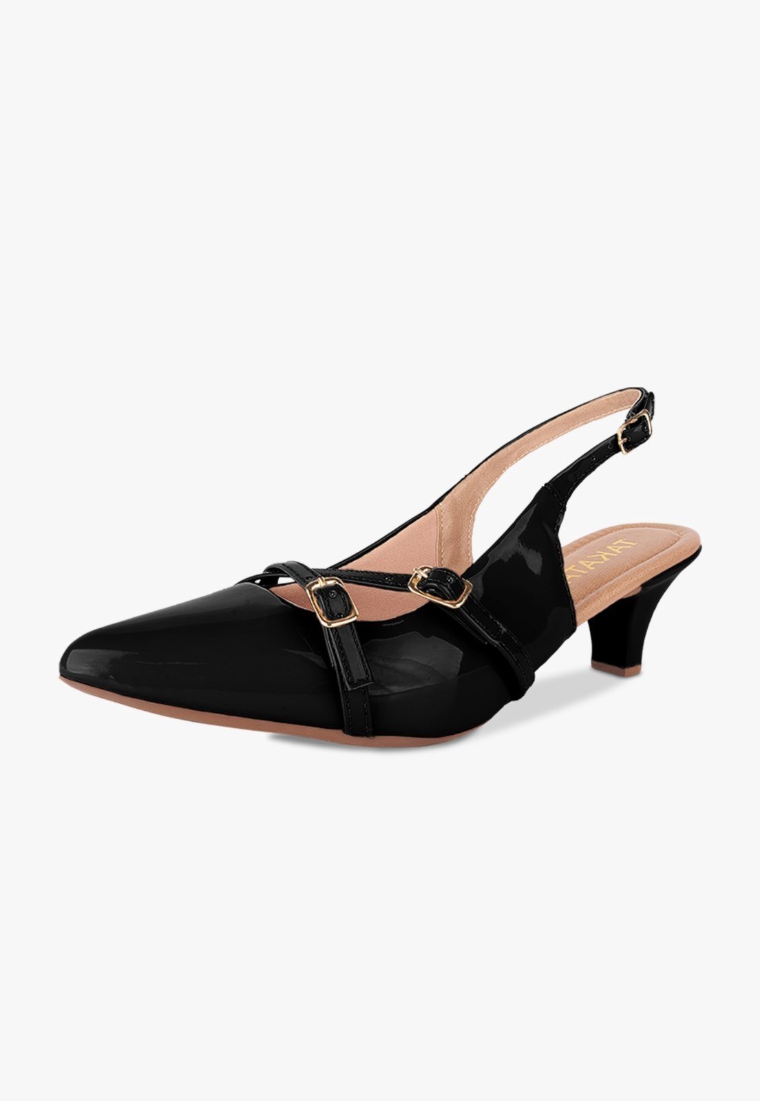 Scarpin Feminino Takata Slingback Salto Baixo Fino Fivela Mary Jane Preto