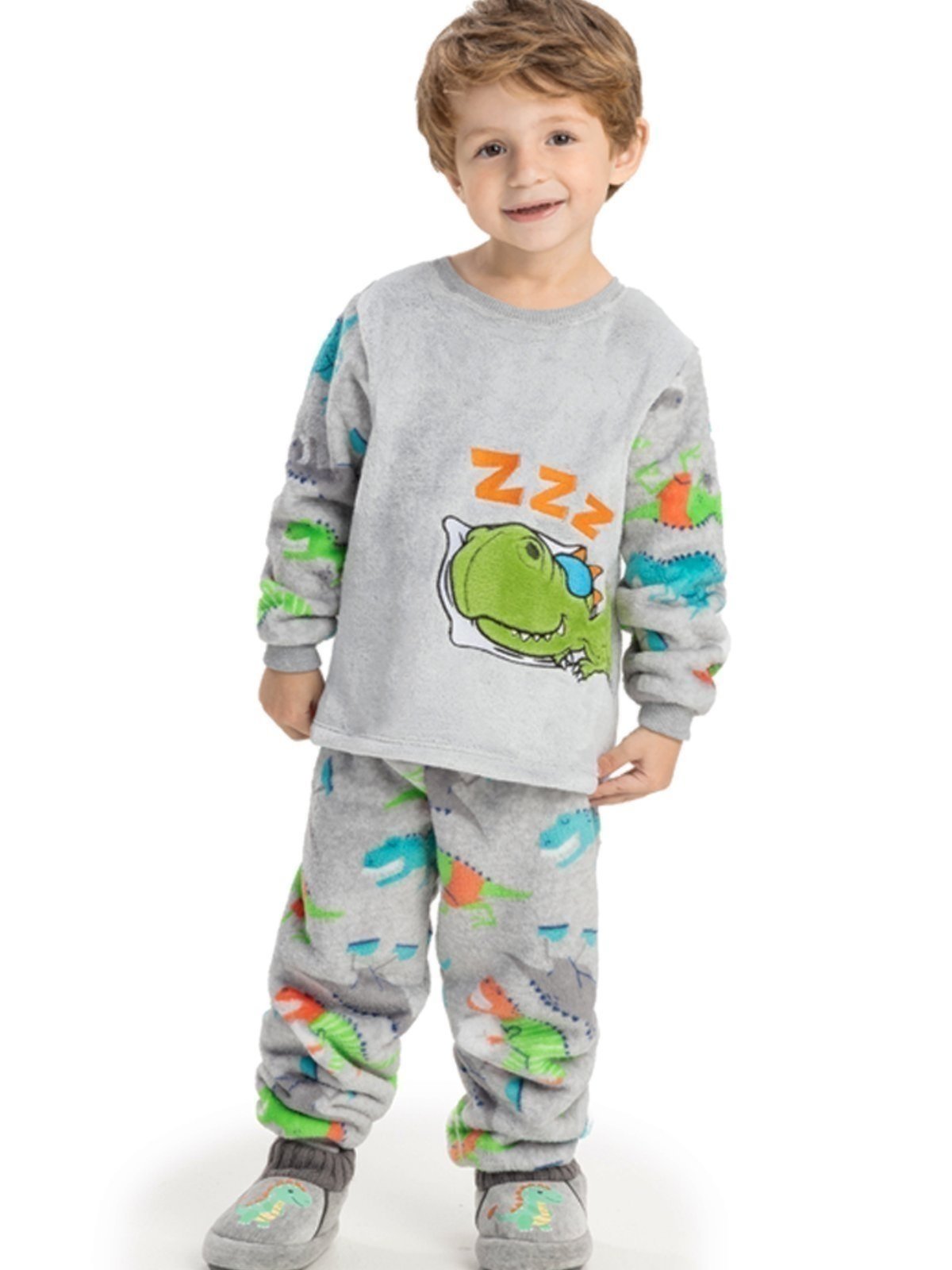 Pijama de Inverno Em Fleece Menino Magicamente Dino Cinza