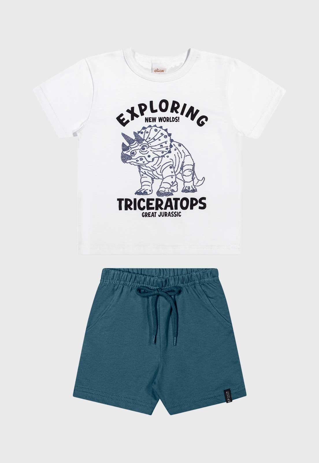 Infantil - Conjunto Curto Elian Estampa Dinossauro Short Verde