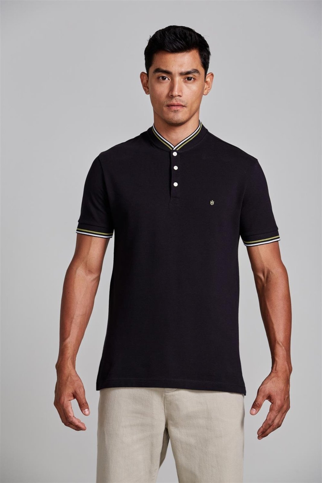 HIGHSTIL Camisa Polo Piquet Gola Portuguesa Slim Fit - Preto