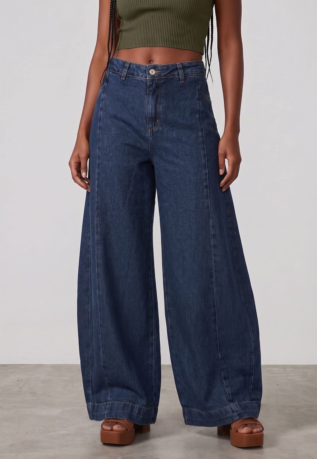 Calça Jeans Balloon Feminina Sawary Azul Escuro