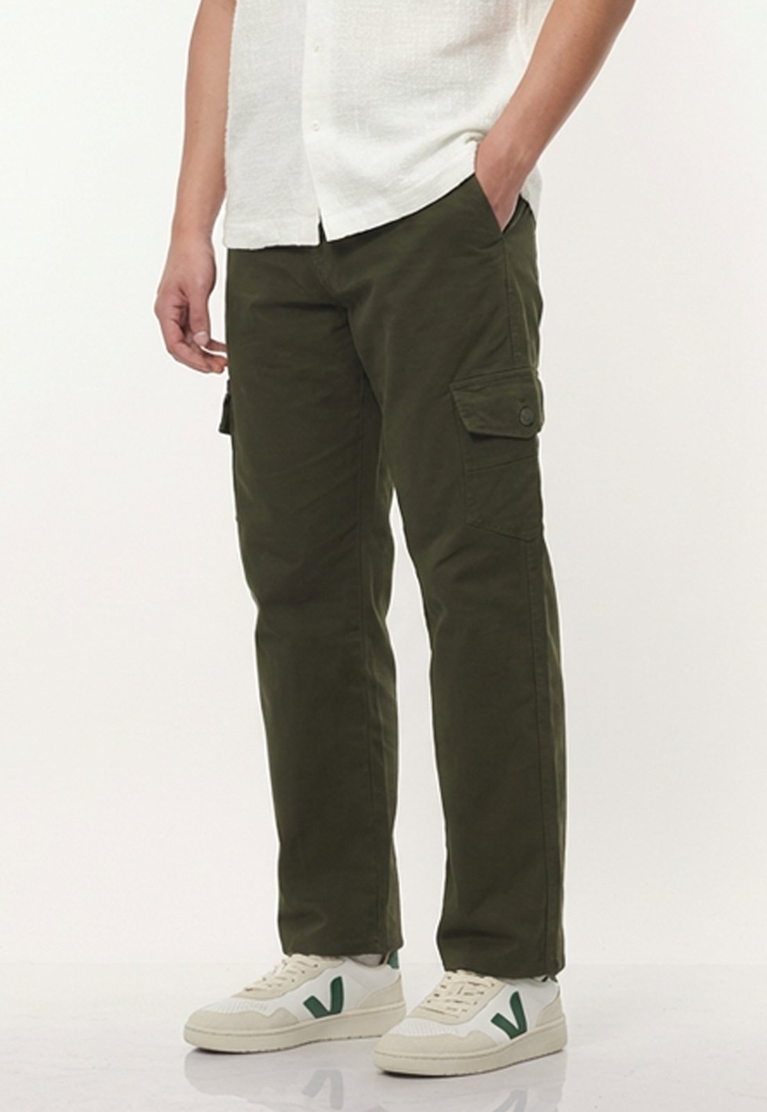 Calça Cargo Masculina Sarja 100% Algodão 6 Bolsos Casual Verde