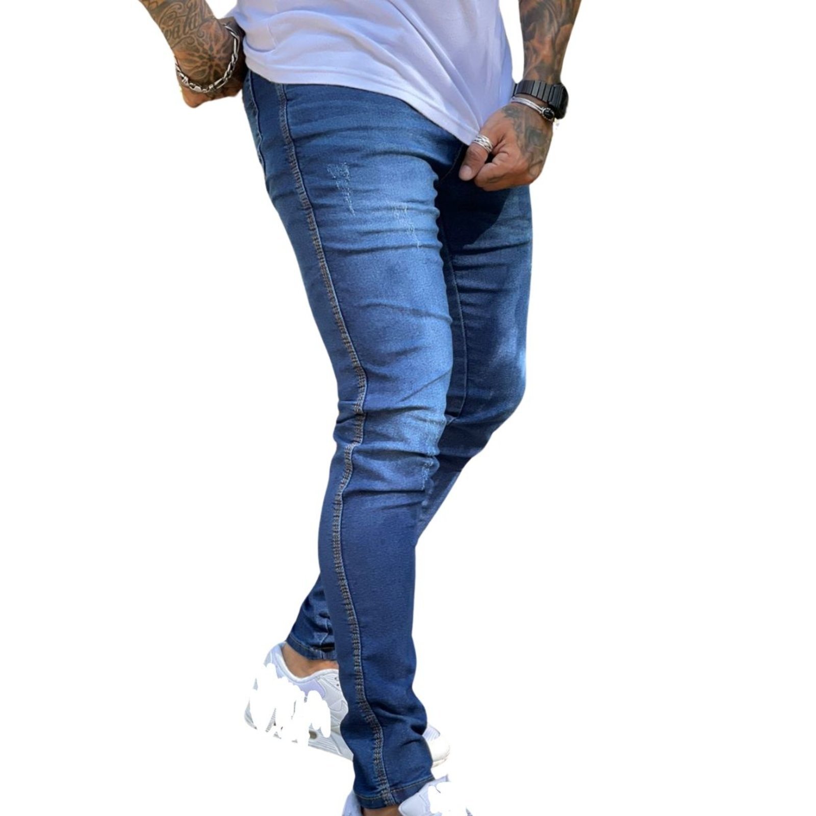 Vista 3 Calça Masculina Jeans Com Detalhe em Puido Alleppo Jeans azul Alleppo Jeans azul