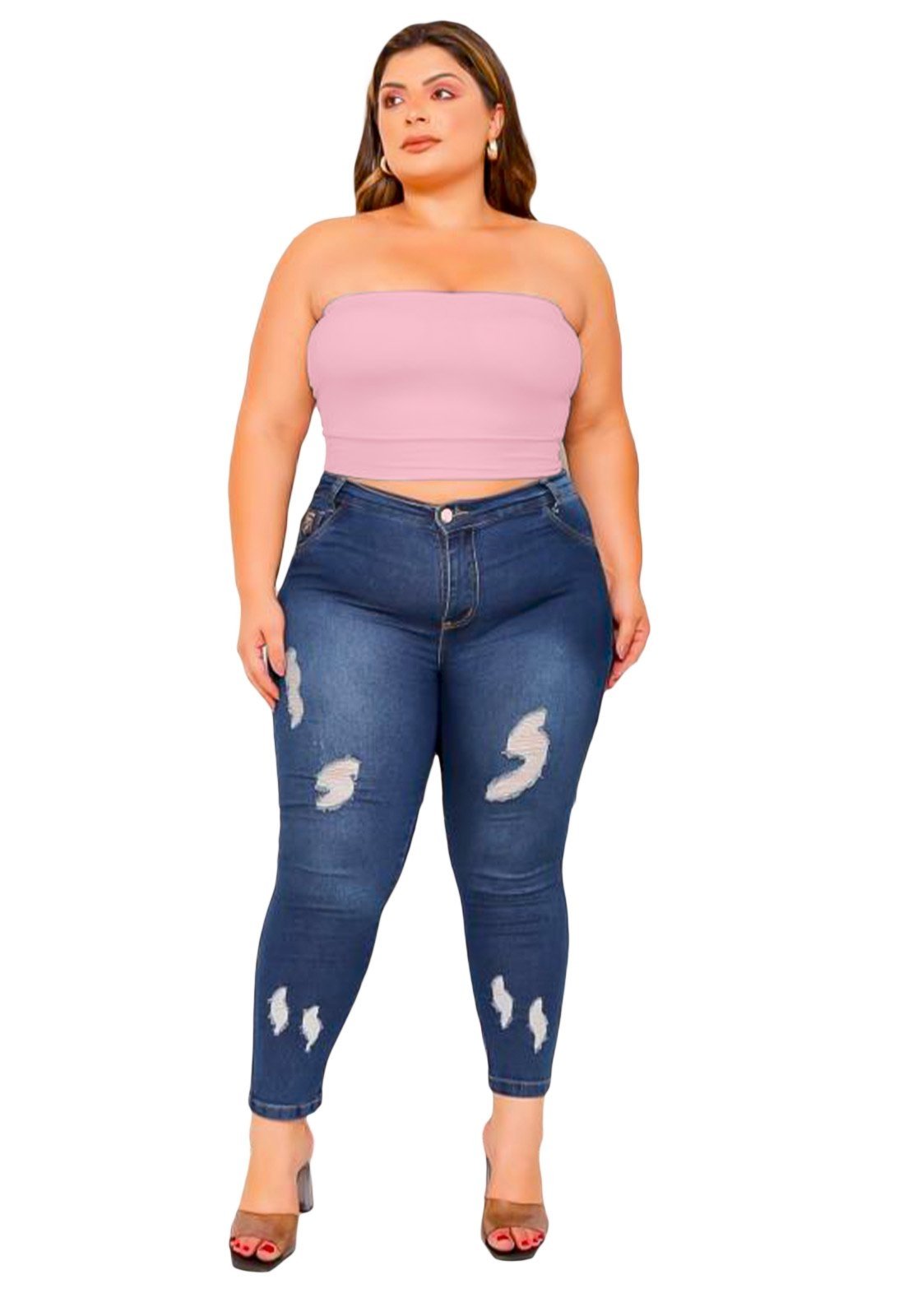 Top Cropped Plus Ywc Ind Suplex Faixa Com Bojo Blusa Sem Alça Rosa