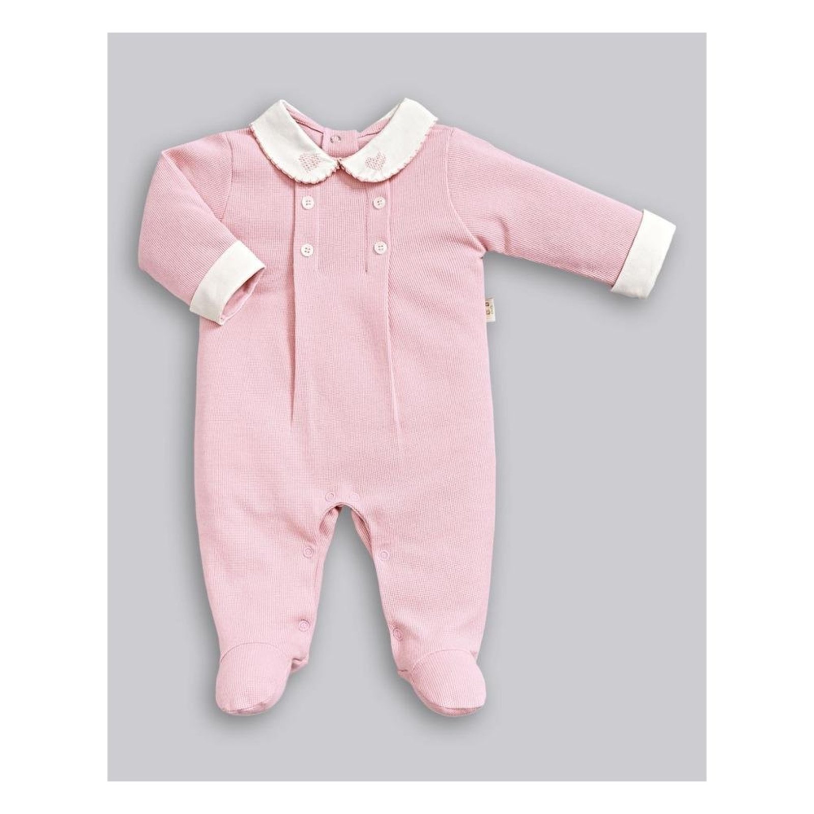 Infantil - Macacão Longo Tricô Gola Bordada Anjos Baby Rosa P Rosa
