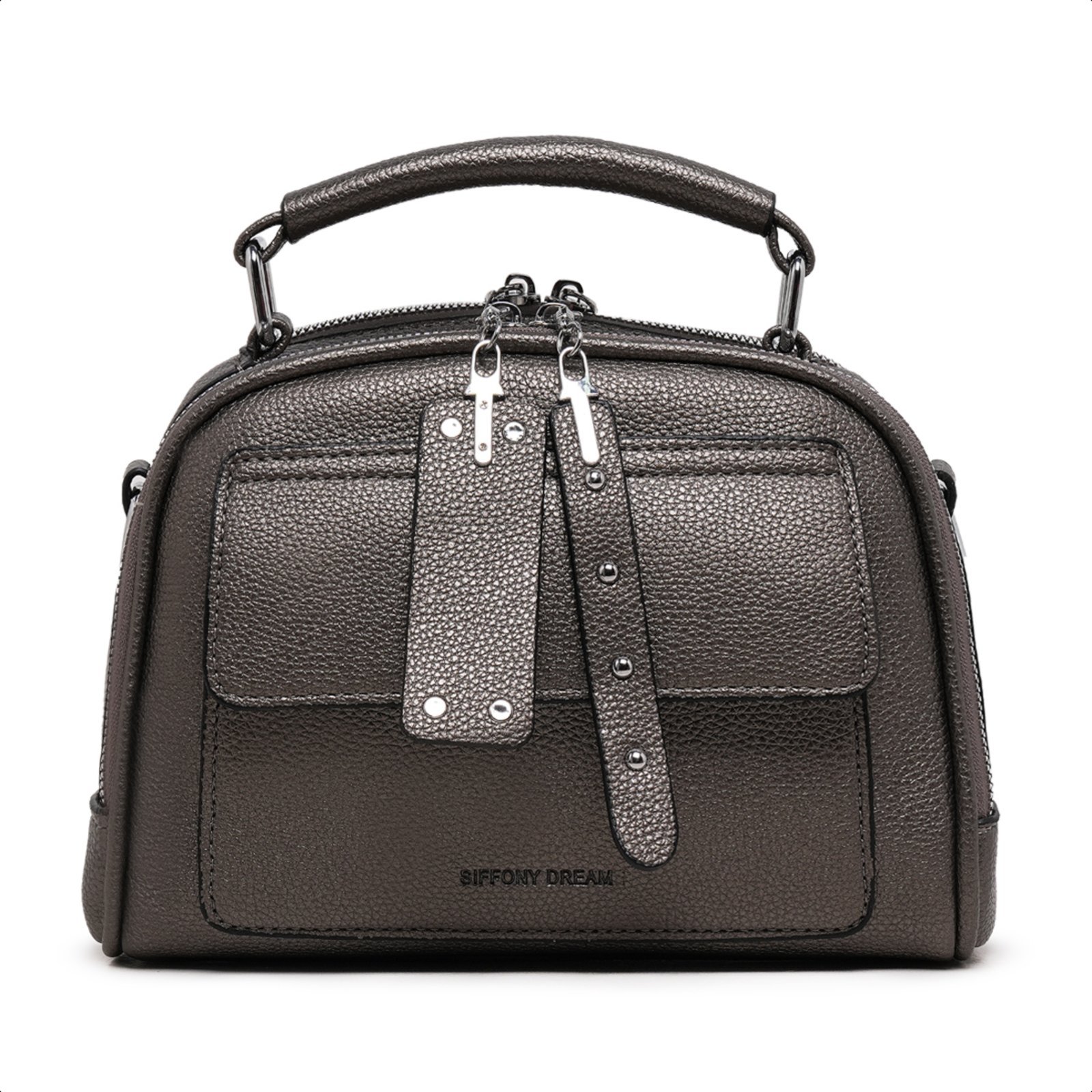 Bolsa Transversal Couro Bolsinha Feminina Moderna Compacta - Chumbo