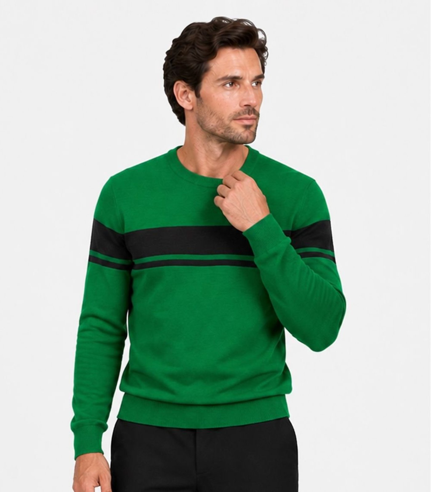 Suéter Masculino Listrado Tricot Diametro Verde