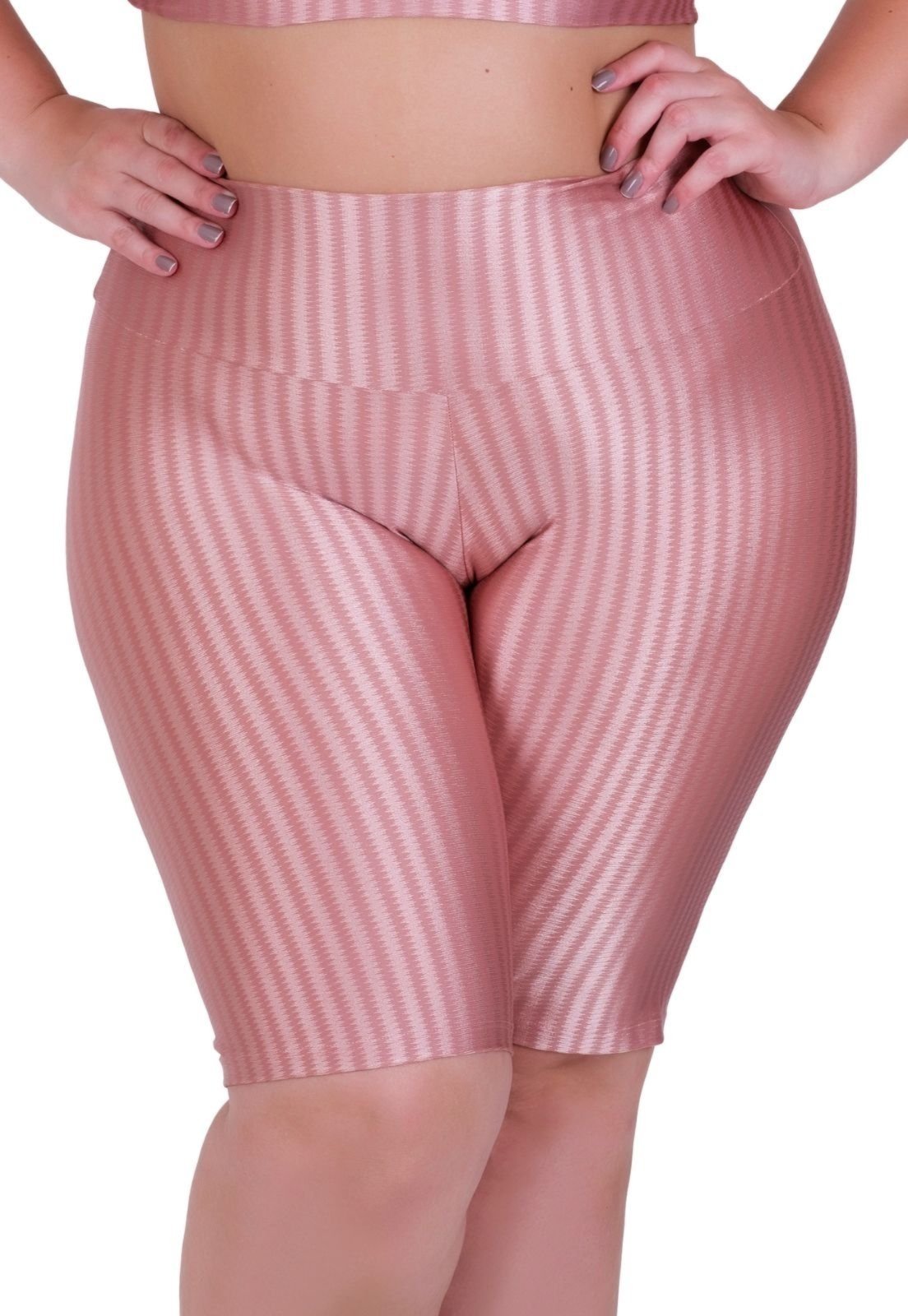 Bermuda para Academia Terra e Mar Plus Size Fitness Cintura Alta 3D Rosê