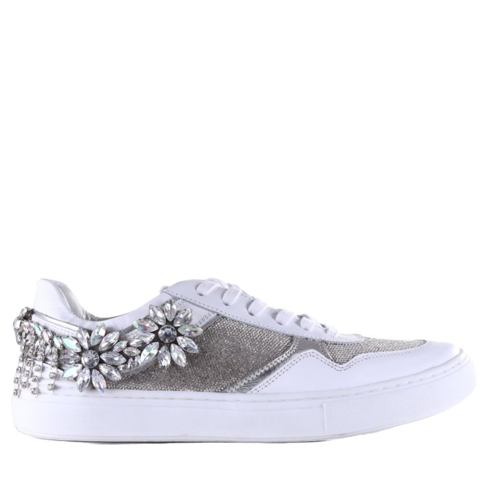 Tênis Feminino Zariff com Pedrarias Glw169 Branco/Prata Incolor