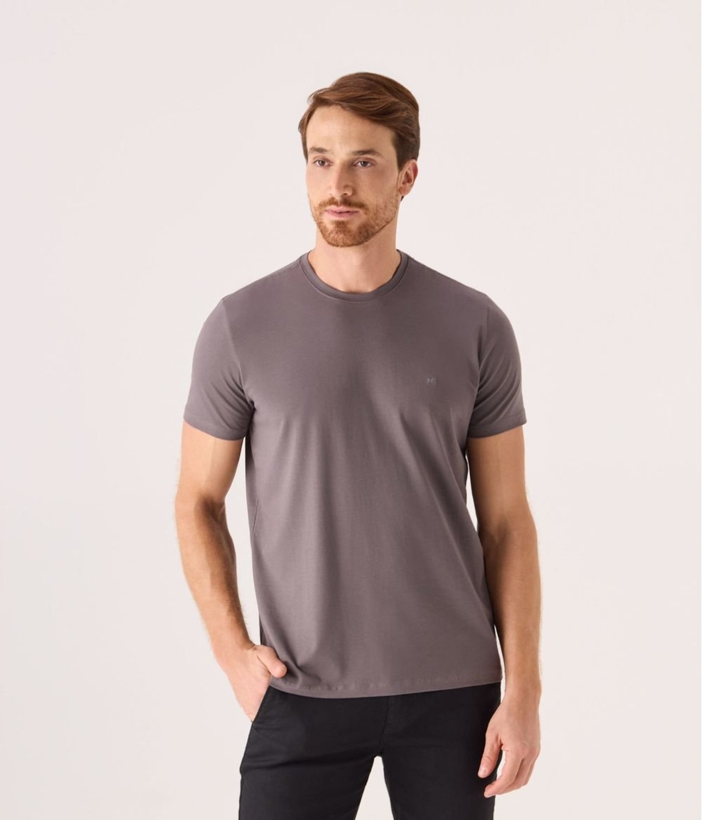 Camiseta Makenji Pima Com Bordado Mk Masculina Cinza Chumbo