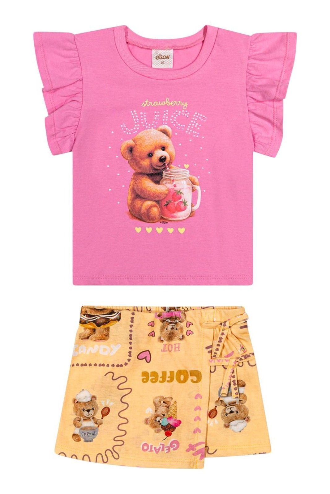 Infantil - Conjunto Menina Urso Strass Elian Rosa