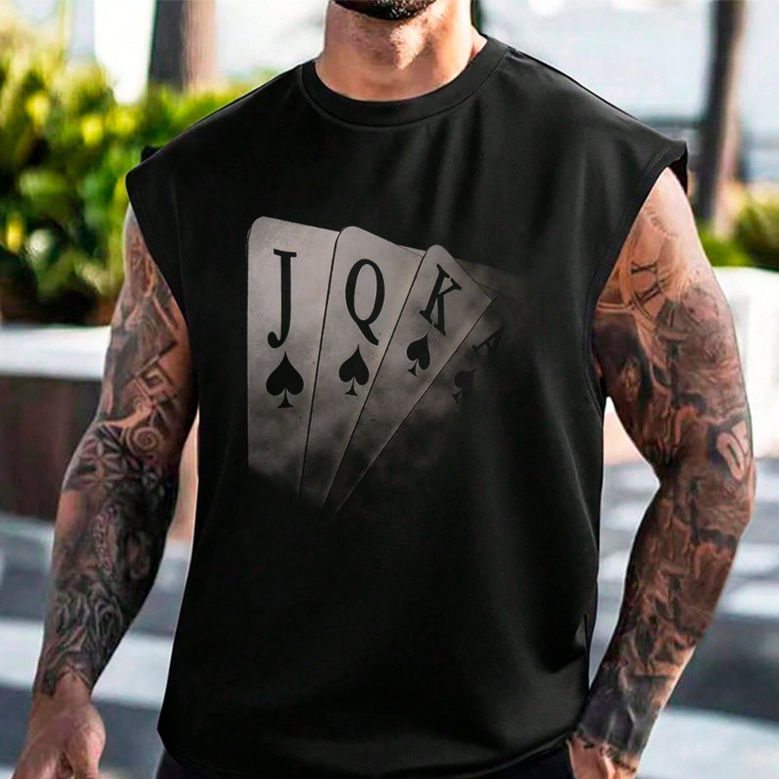 Camiseta Regata Machão Cartas Poker Royal Flush Street Style Preto