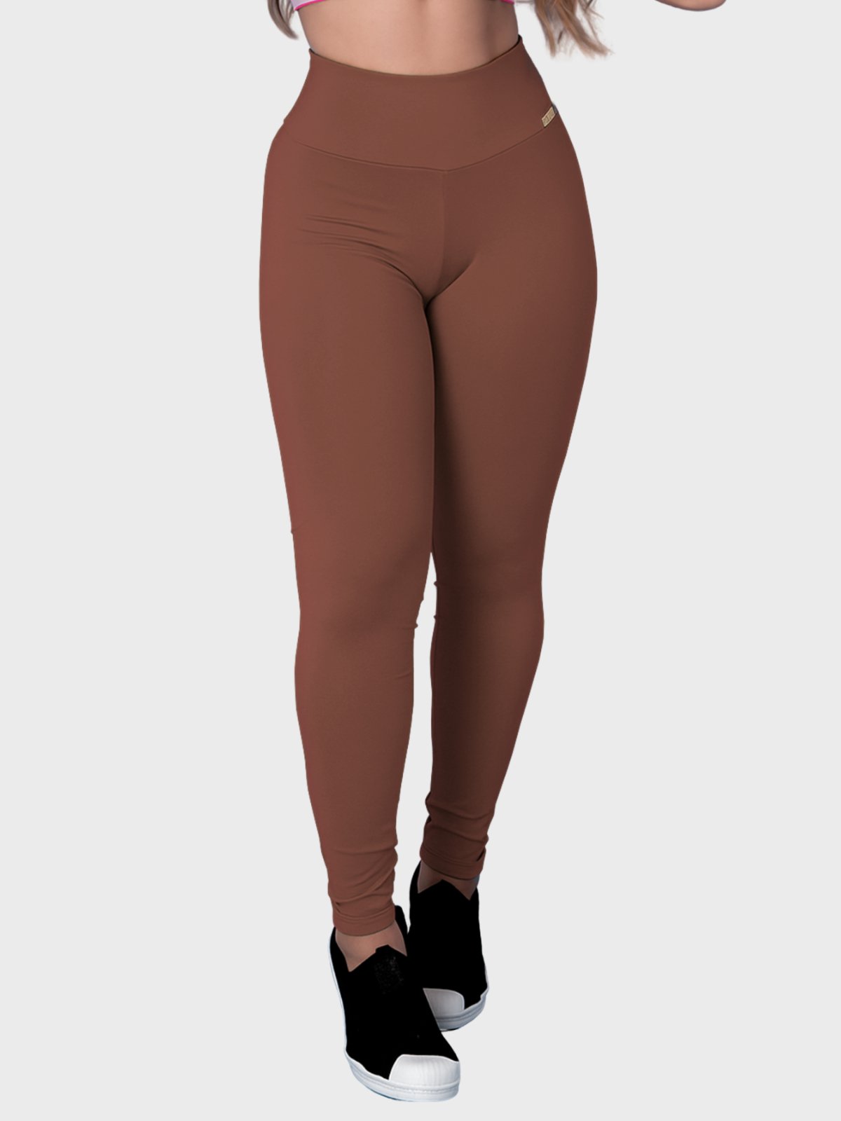 Calça Legging Fitness Tarelles Peluciada Inverno Cintura Alta Marrom