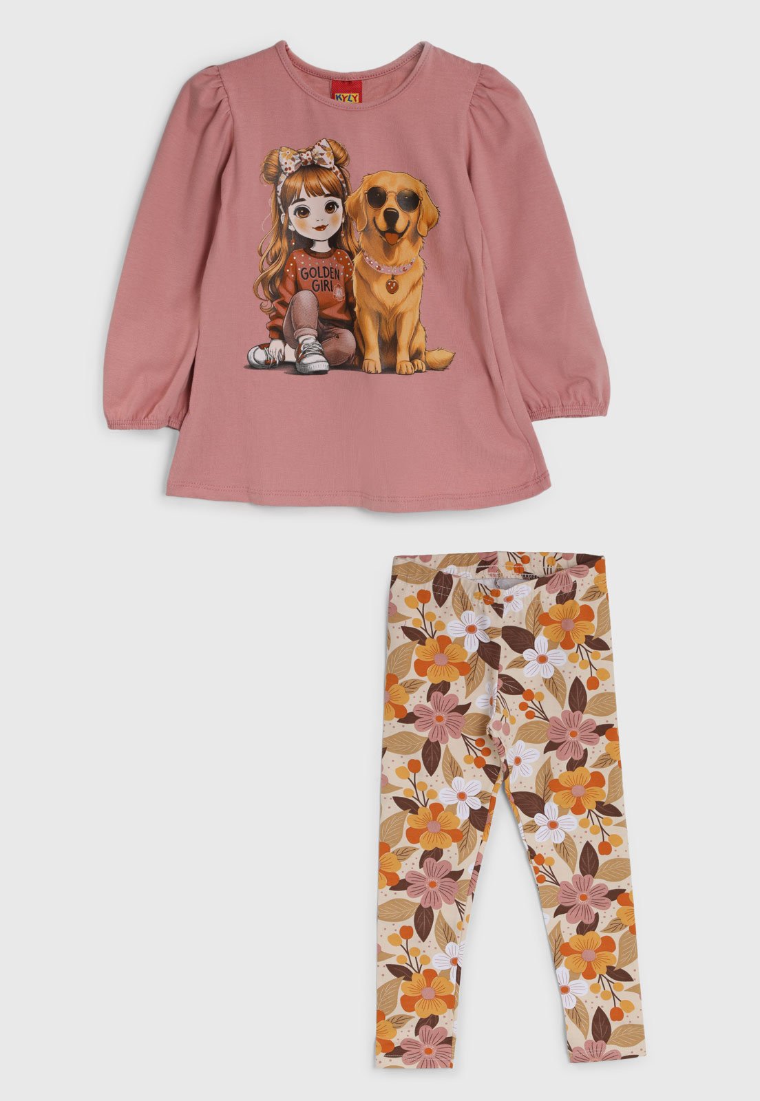 Infantil - Conjunto Kyly Blusa Estampada e Legging Floral Rosa
