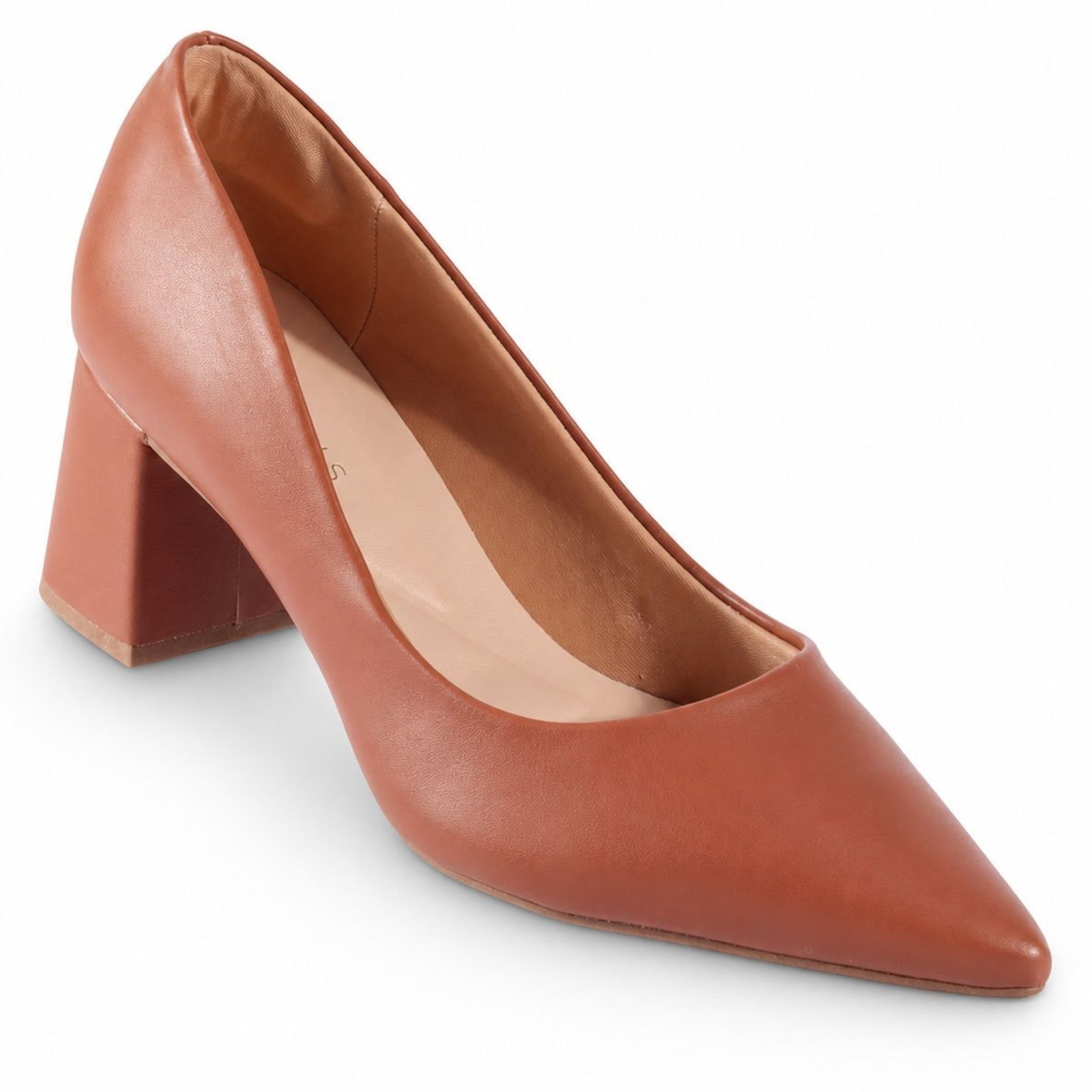 Scarpin Feminino Memphis Bico Fino Salto Bloco Caramelo