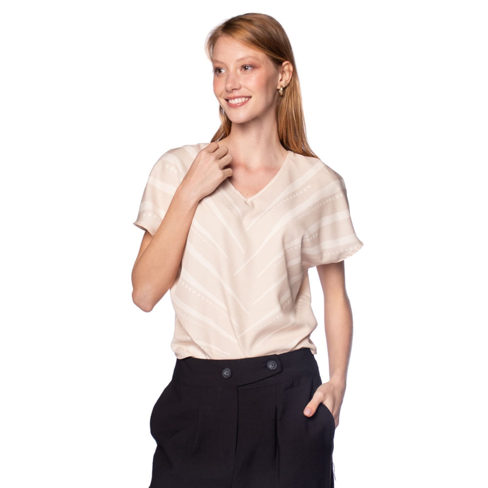 Blusa Feminina Habana com Estampa Frontal Bege Claro