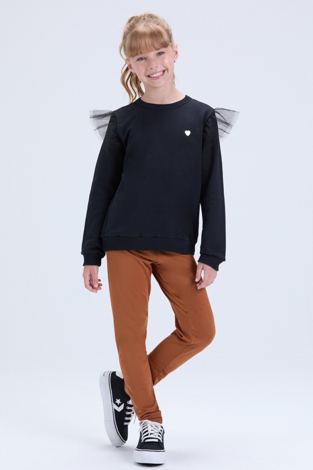 Vista 2 Infantil - Conjunto Feminino de Inverno Moletom com Babado em Tule VIDA COSTEIRA off-white VIDA COSTEIRA off-white