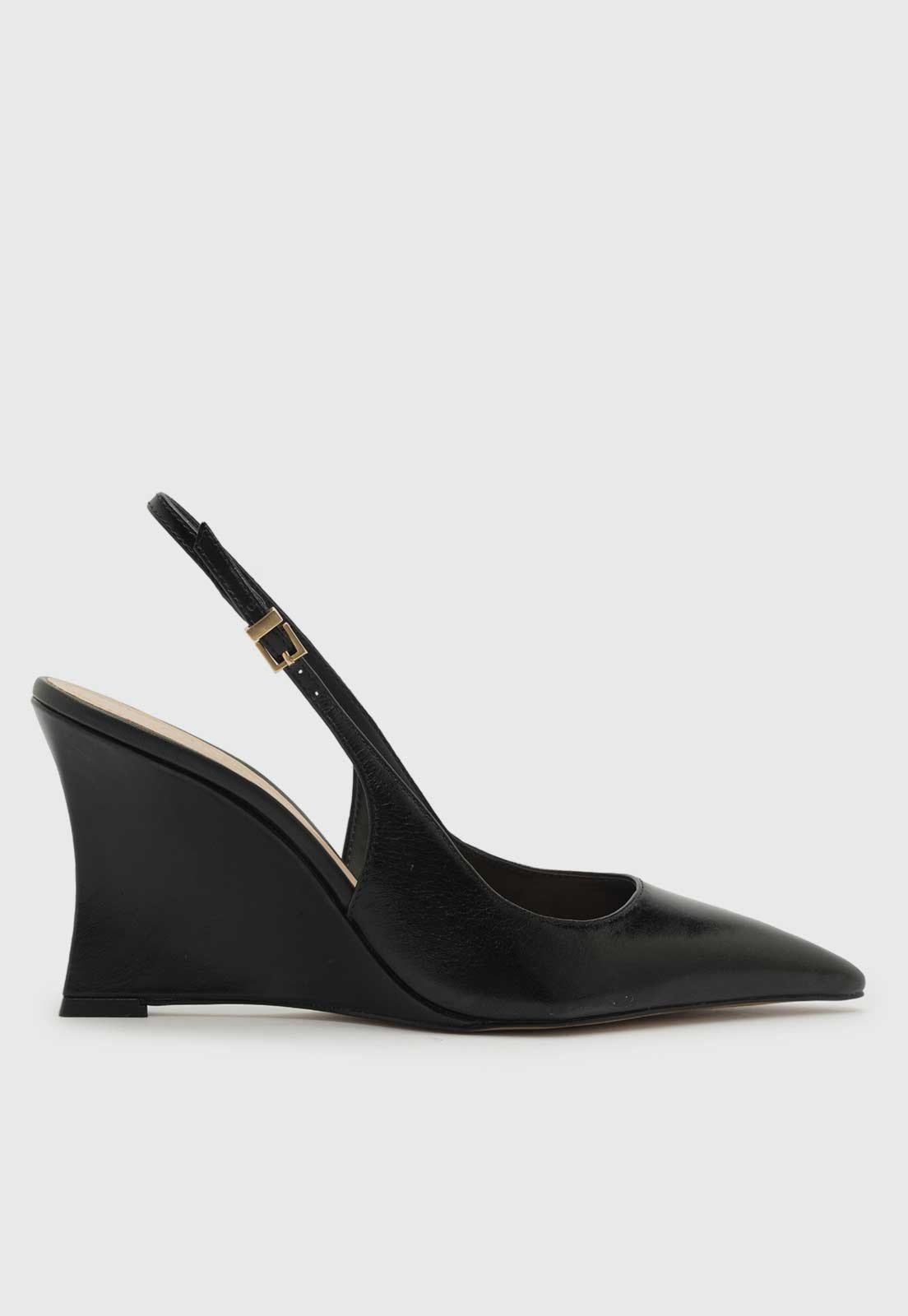 Scarpin Alto Arezzo Salto Anabela Slingback Preto