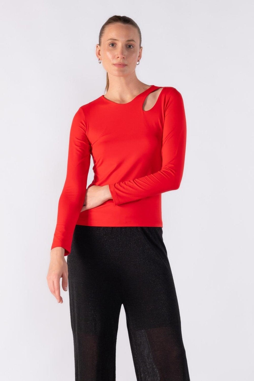 Blusa manga longa com recorte Vermelho