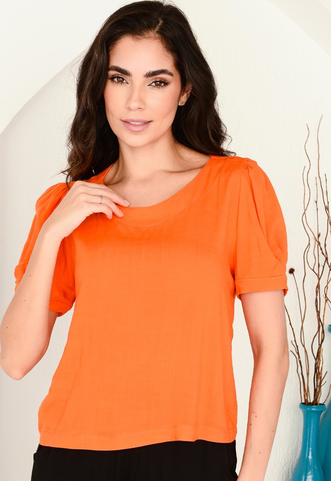 Vista 2 Blusa Viscose C B’Bonnie Talia B'Bonnie laranja B'Bonnie laranja