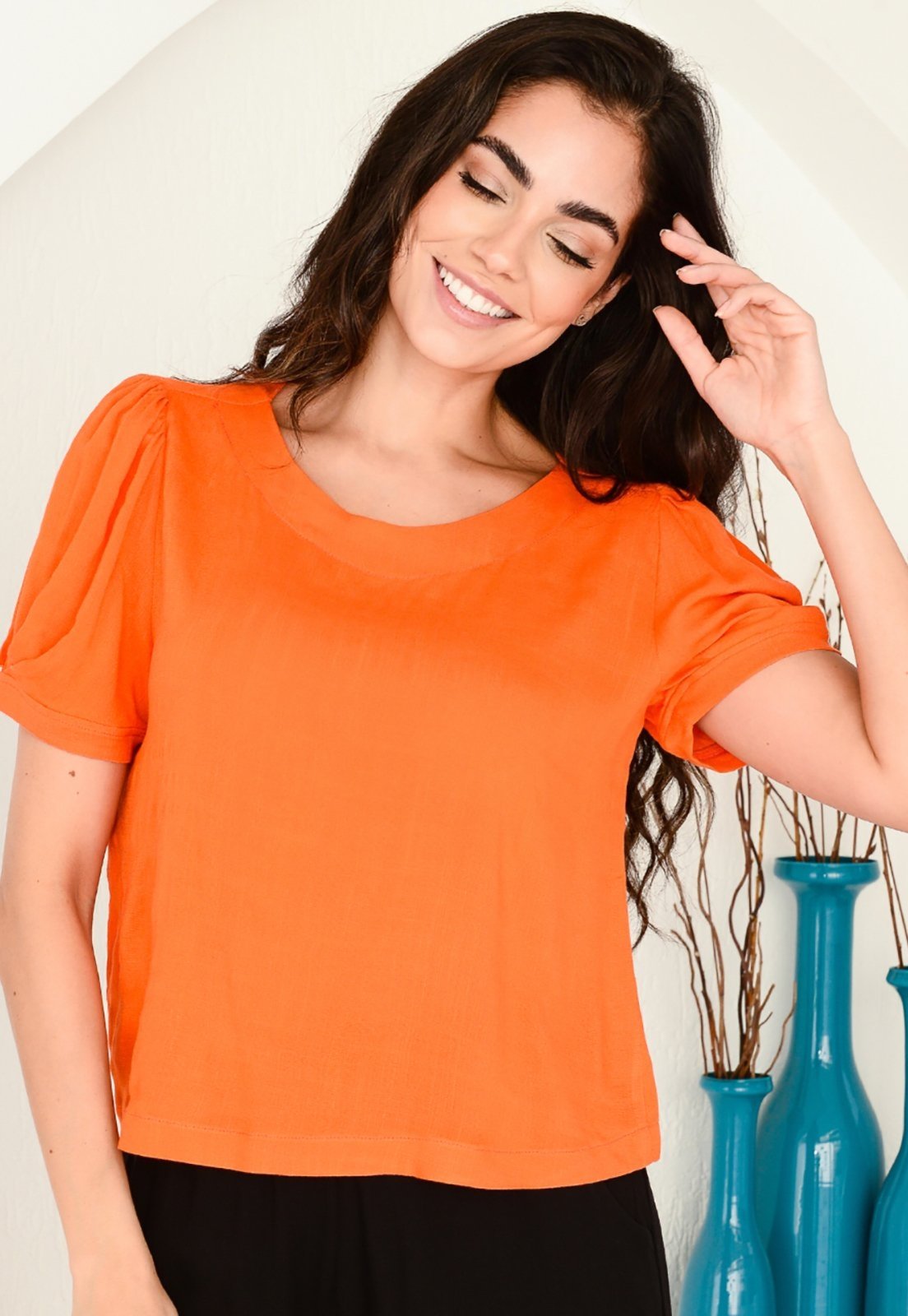 Vista 3 Blusa Viscose C B’Bonnie Talia B'Bonnie laranja B'Bonnie laranja