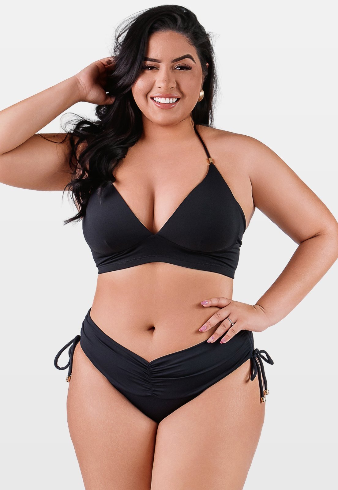Biquíni Summer Soul Frente Única Cintura Baixa Plus Size Preto
