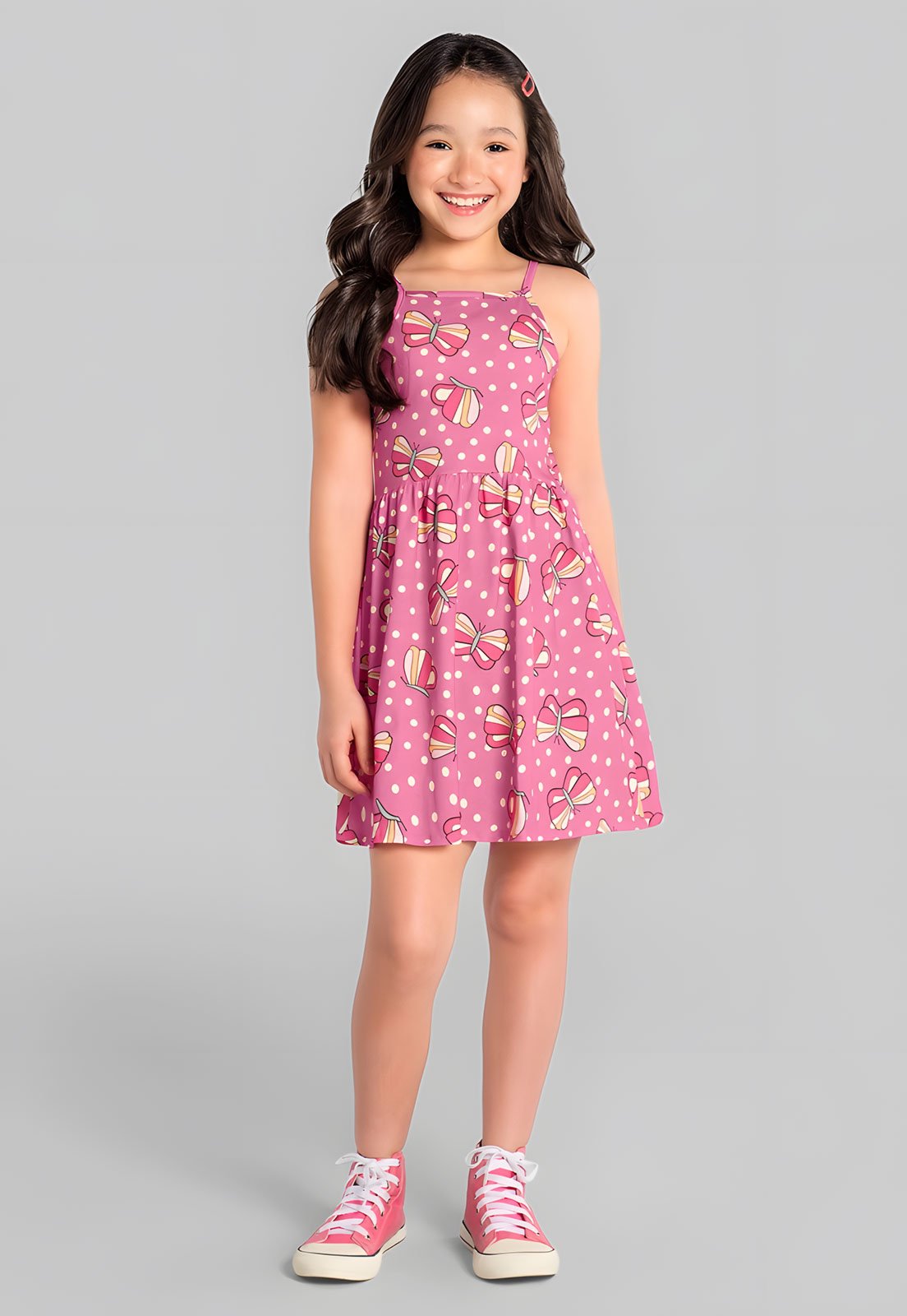 Infantil - Vestido Brandili Estampado Alças Finas Rosa