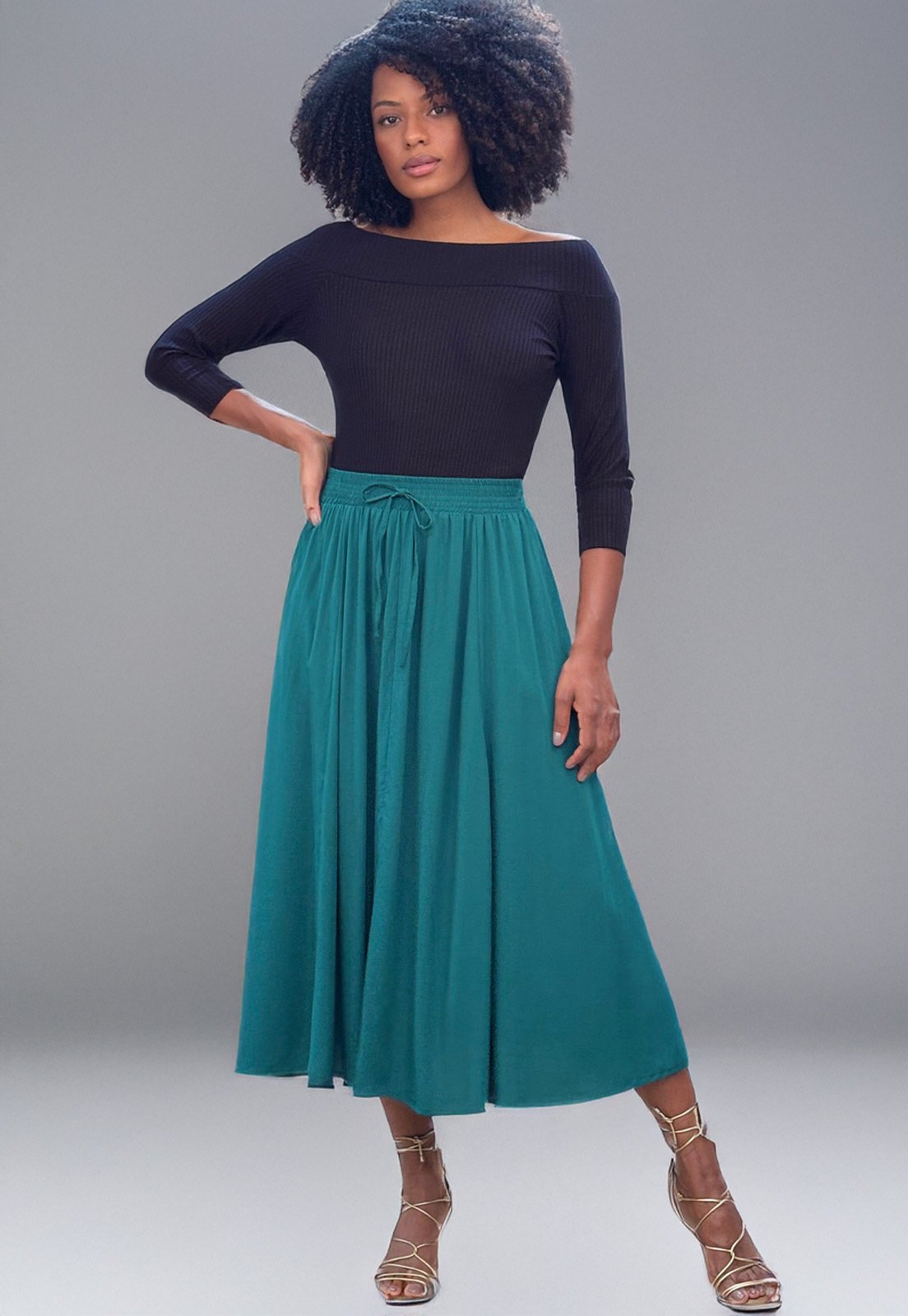 Saia Amazonia Vital Longa Viscose Estampa Verde Musgo
