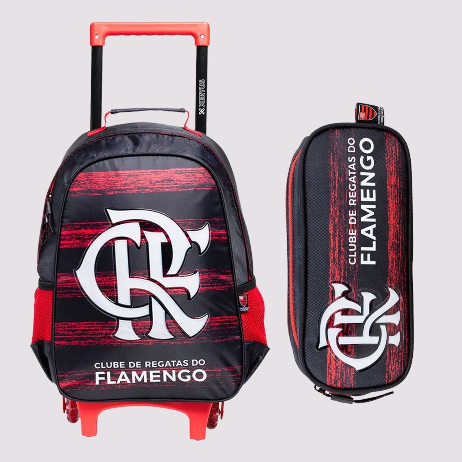 Infantil - Kit Mochila com Rodas Juvenil e Estojo Flamengo Vermelho e Preto