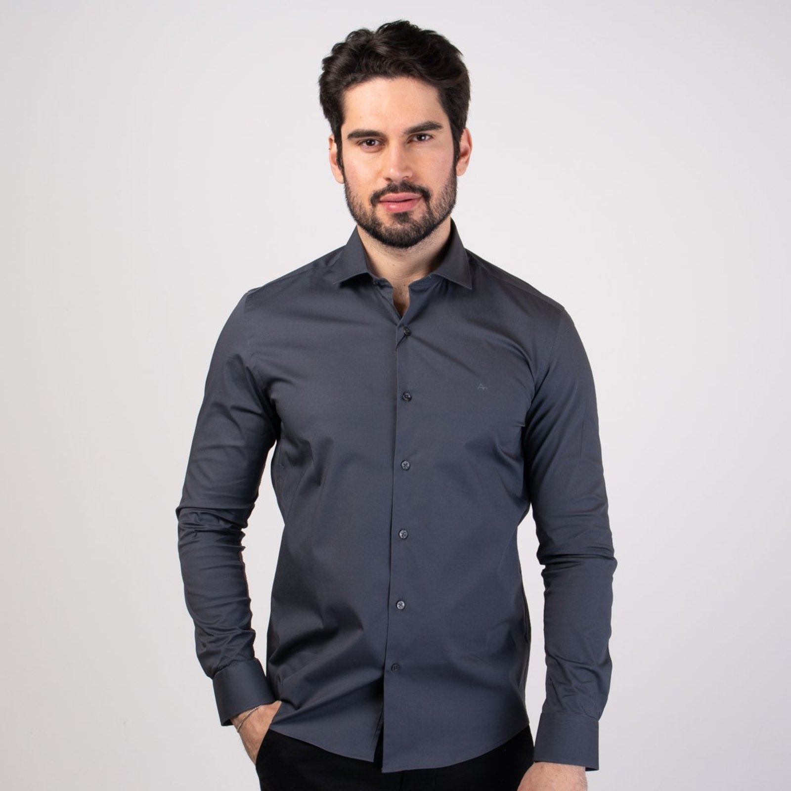 Camisa Aramis Tricoline Strech Chumbo