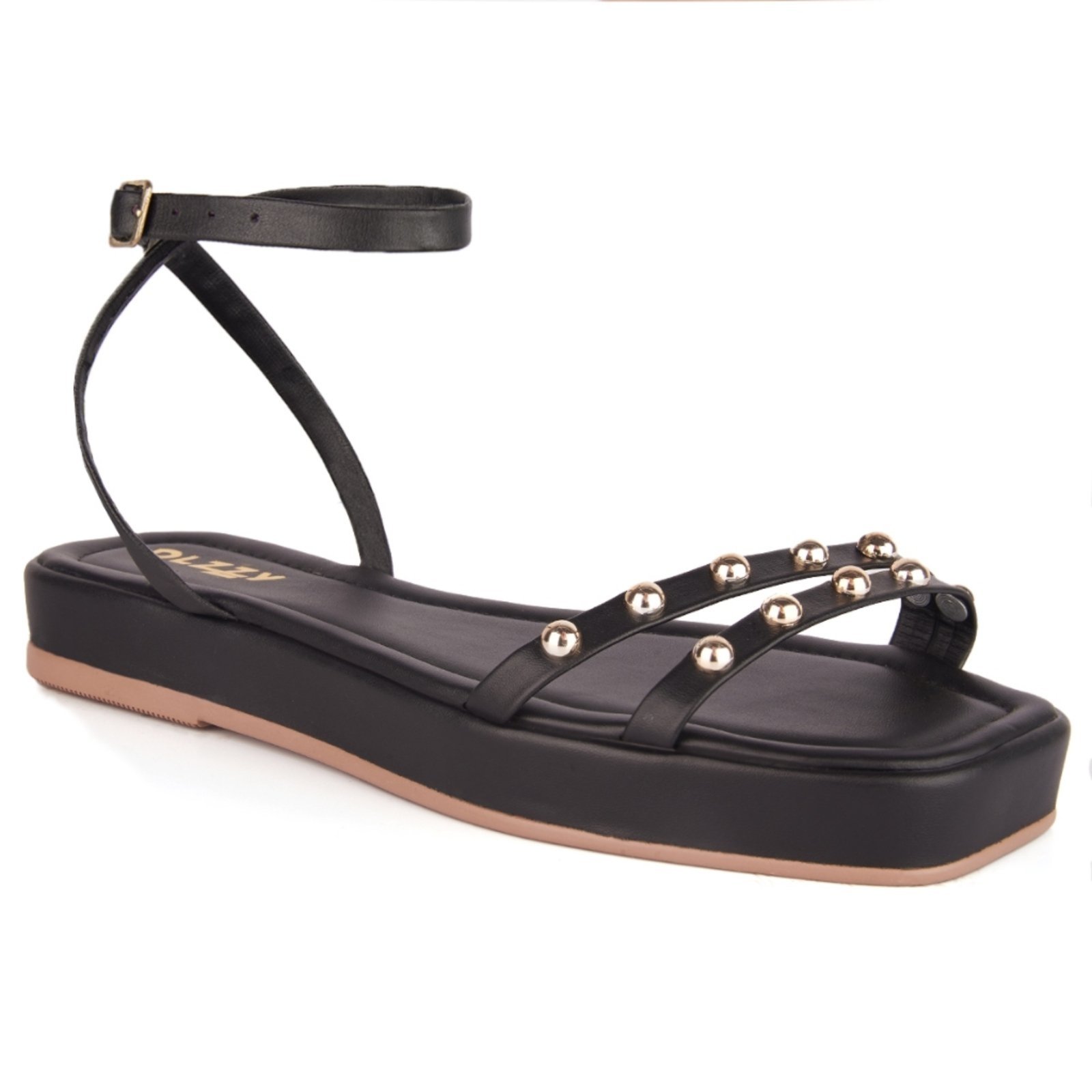 Sandália Feminina Flatform Delicada Rasteira Flat Moda Conforto Leve Brilho Olzzy Promoção Preto