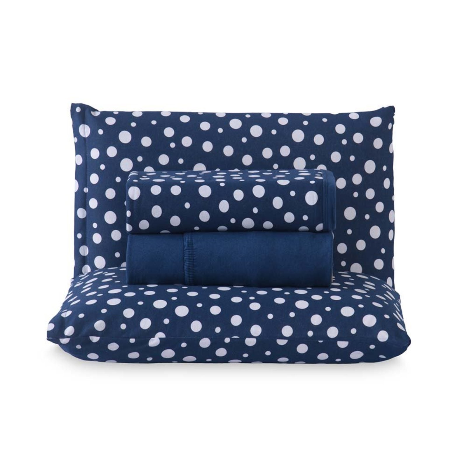 Jogo de Cama Lençol Casal Poá 100% Algodão Azul Marinho Estampado Bolinha Toque Macio 4 Peças