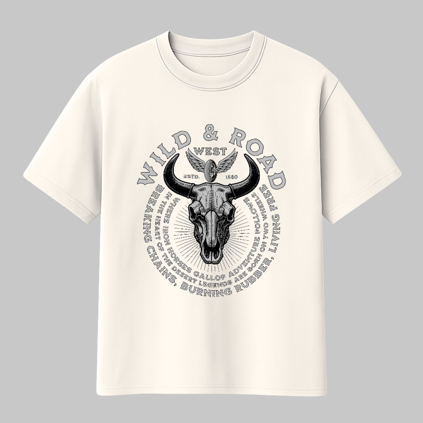 Camiseta Básica Wild Road Country Caveira Cowboy Off White